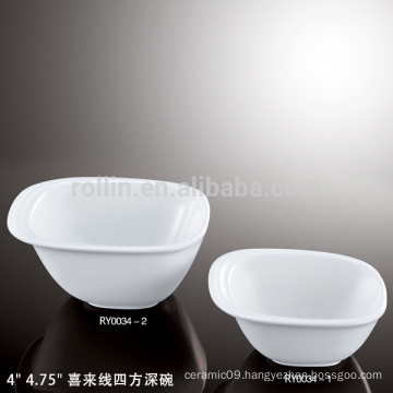Chinese square deep crockery bowl with happy lines decoration